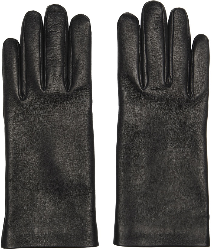 Photo: Balenciaga Black Leather Logo Gloves