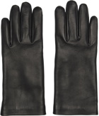 Balenciaga Black Leather Logo Gloves