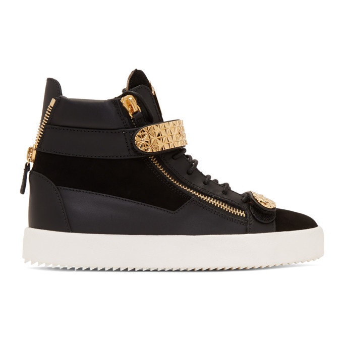 Photo: Giuseppe Zanotti Black and Gold Archer Dual High-Top Sneakers
