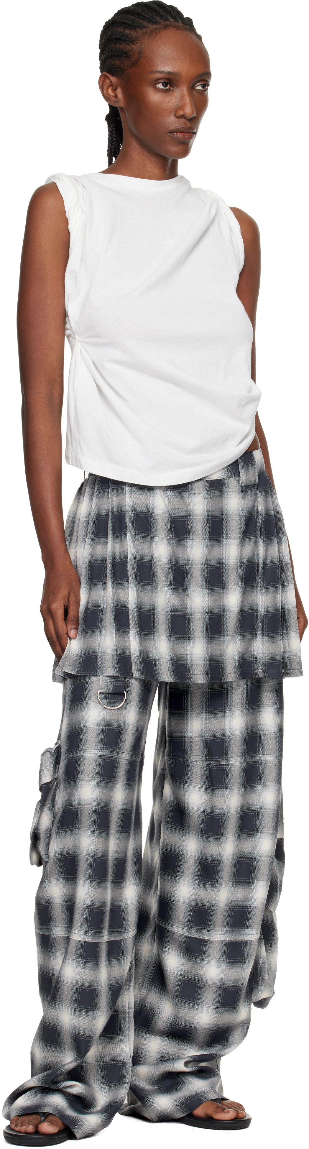 Collina Strada Gray Lightweight Flannel Lawn Skirt Cargo Pants