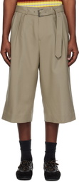 Dries Van Noten Beige Belted Wool Mohair Shorts