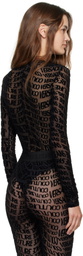 Versace Jeans Couture Black Tulle Flock Liquify Bodysuit
