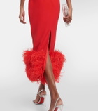 Rasario Feather-trimmed strapless crêpe midi dress