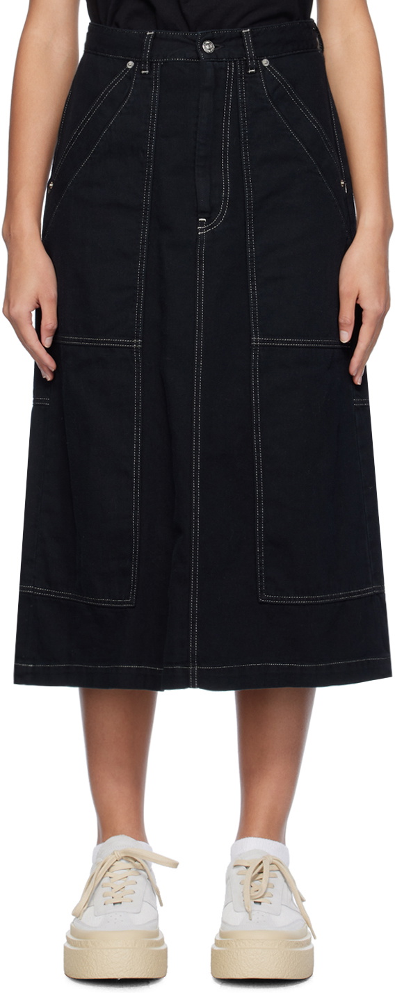 MM6 Black Paneled Midi Skirt