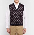 Gucci - Slim-Fit Logo-Jacquard Wool Sweater Vest - Men - Midnight blue
