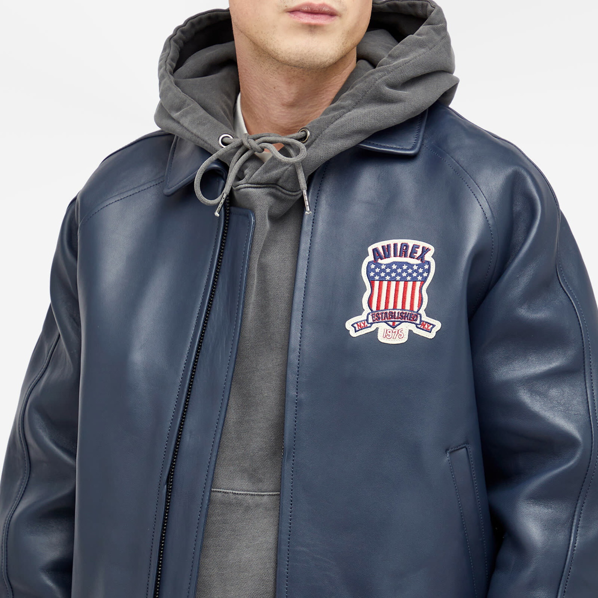 Avirex Men's Icon Leather Jacket in Navy Blue Avirex