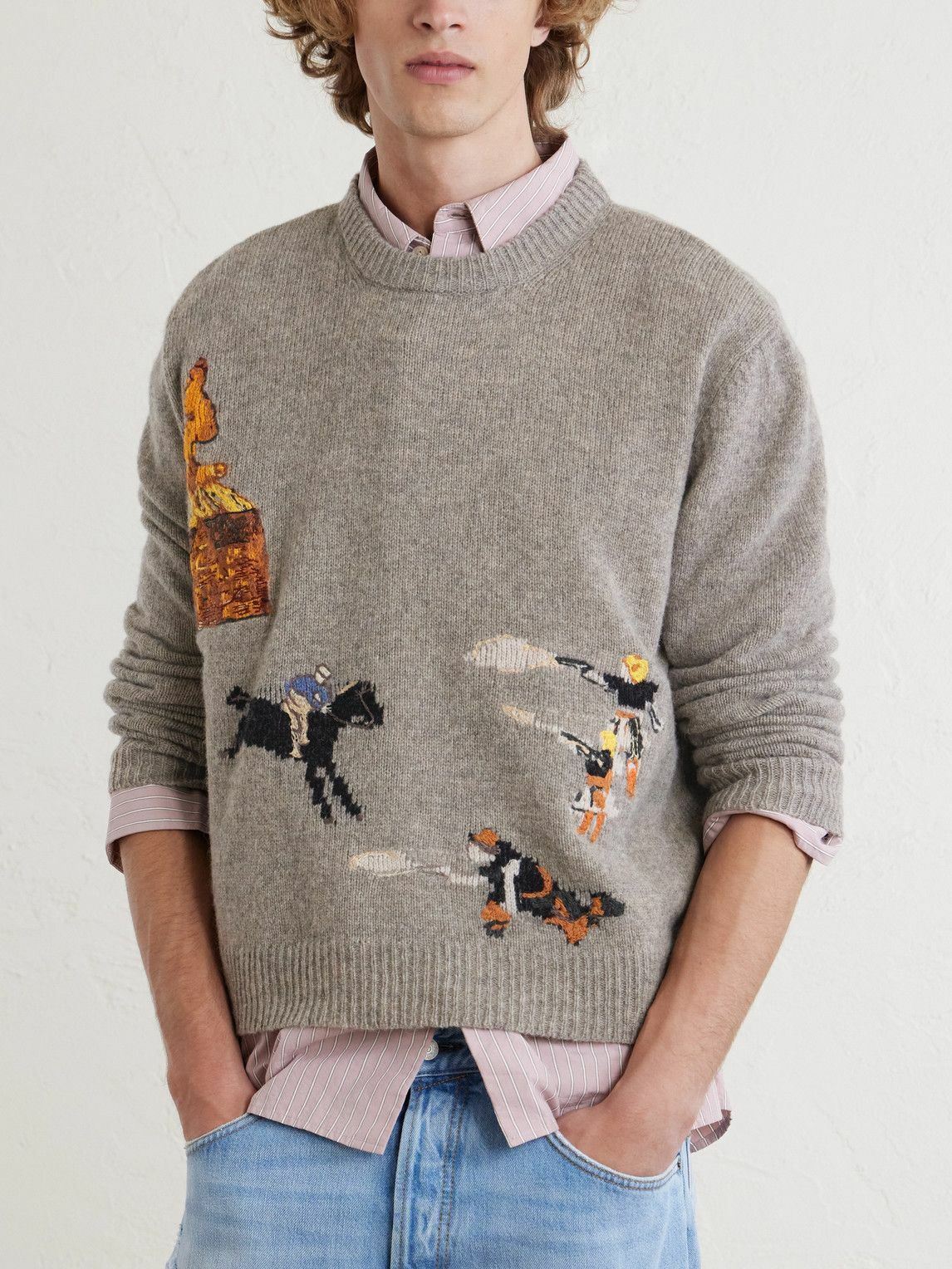 Enfants Riches Déprimés - Come Live With Me Embroidered Intarsia Wool Sweater - Gray