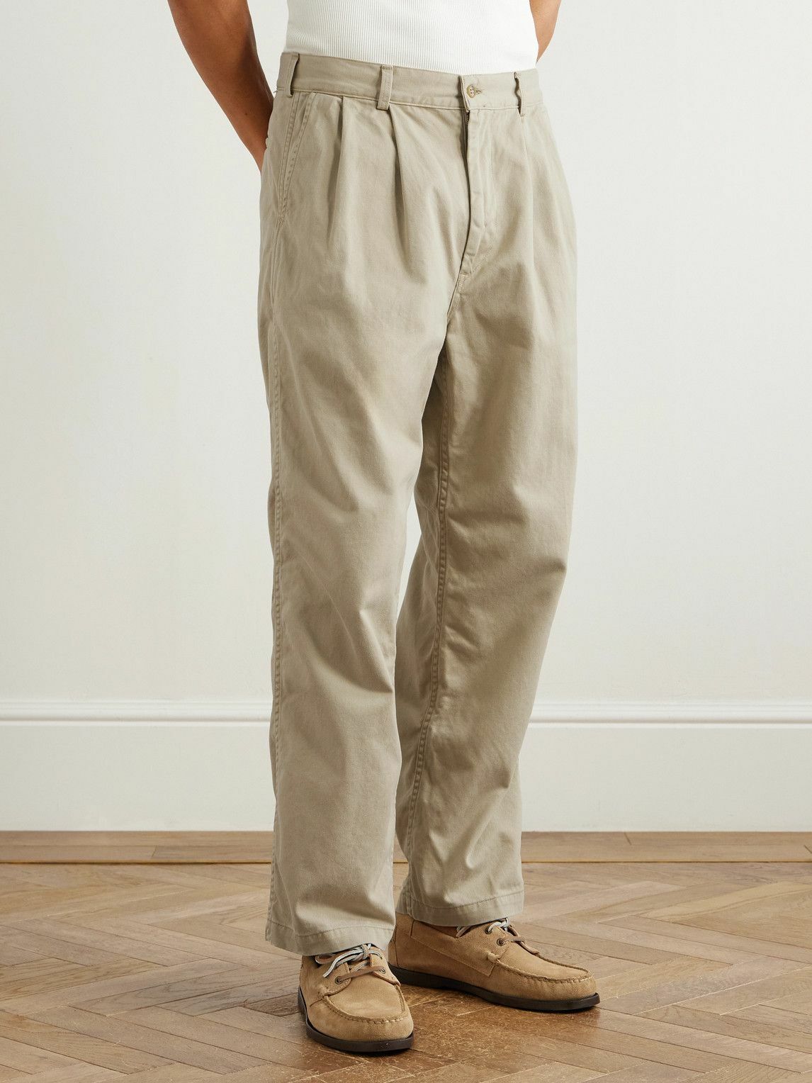 OrSlow - Two Tuck Straight-Leg Pleated Cotton-Twill Trousers - Neutrals