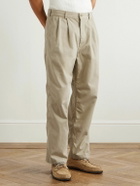 OrSlow - Two Tuck Straight-Leg Pleated Cotton-Twill Trousers - Neutrals