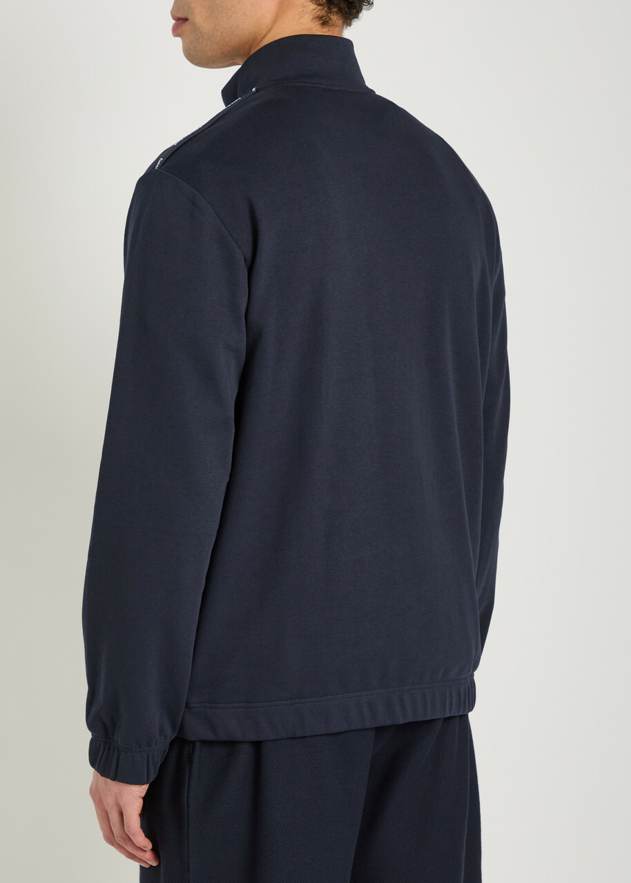 Emporio Armani Logo-embroidered Half-zip Cotton-blend Sweatshirt Navy