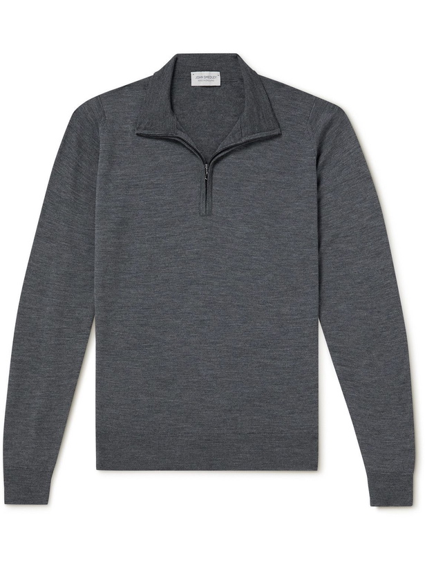 Photo: John Smedley - Barrow Merino Wool Half-Zip Sweater - Gray