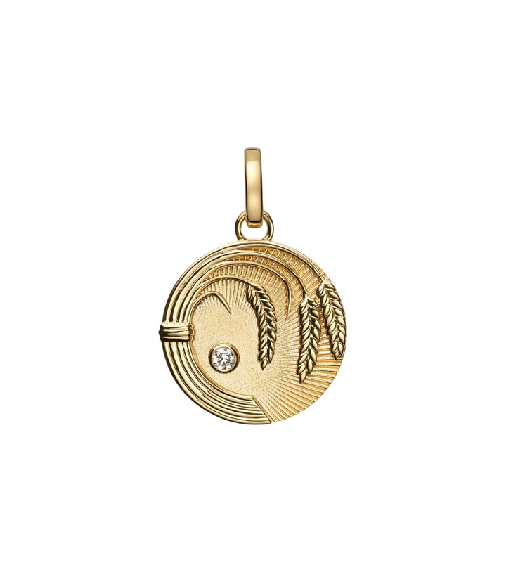 Photo: FoundRae Infinite Gratitude Braided Wheat Medium 18kt gold pendant with diamond