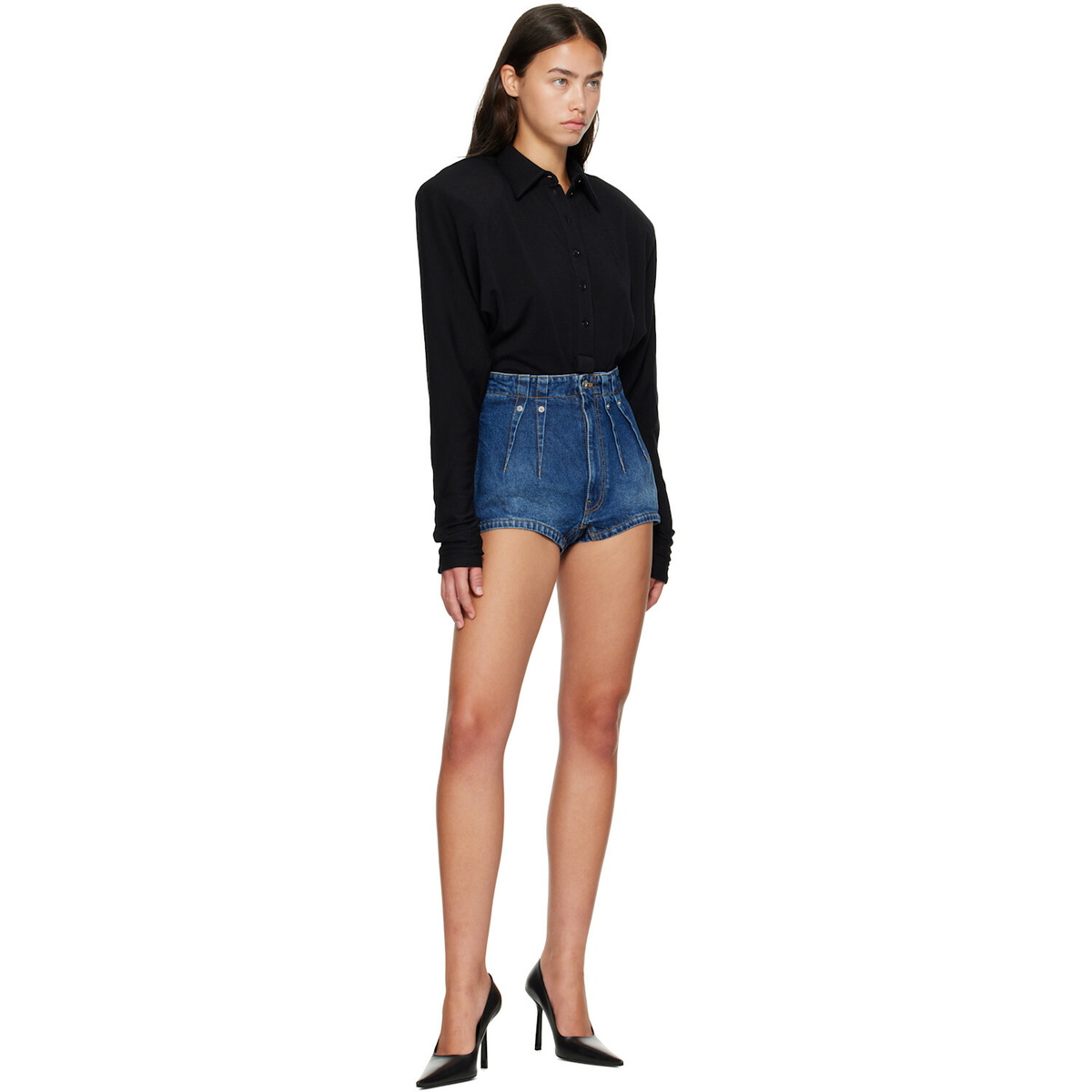 Mugler Blue Washed Denim Tailored Shorts