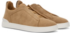 ZEGNA Tan Canvas Triple Stitch Sneakers