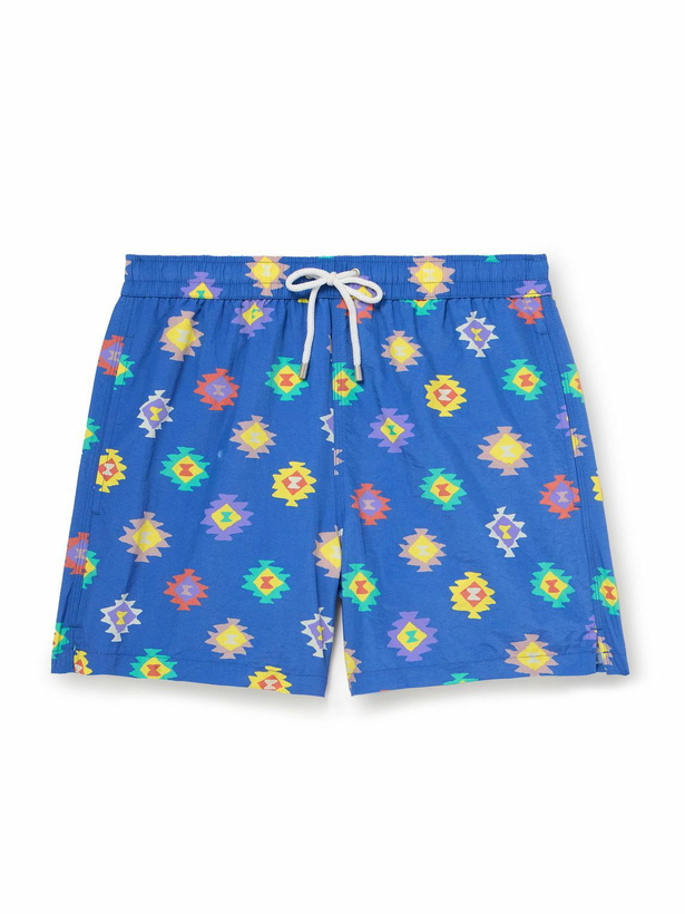 Photo: Drake's - Kelim Straight-Leg Mid-Length Printed Swim Shorts - Blue