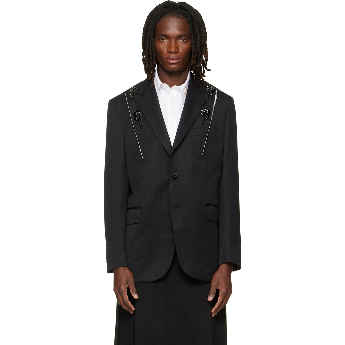 Simone Rocha Black Embellished Structured Slash Blazer
