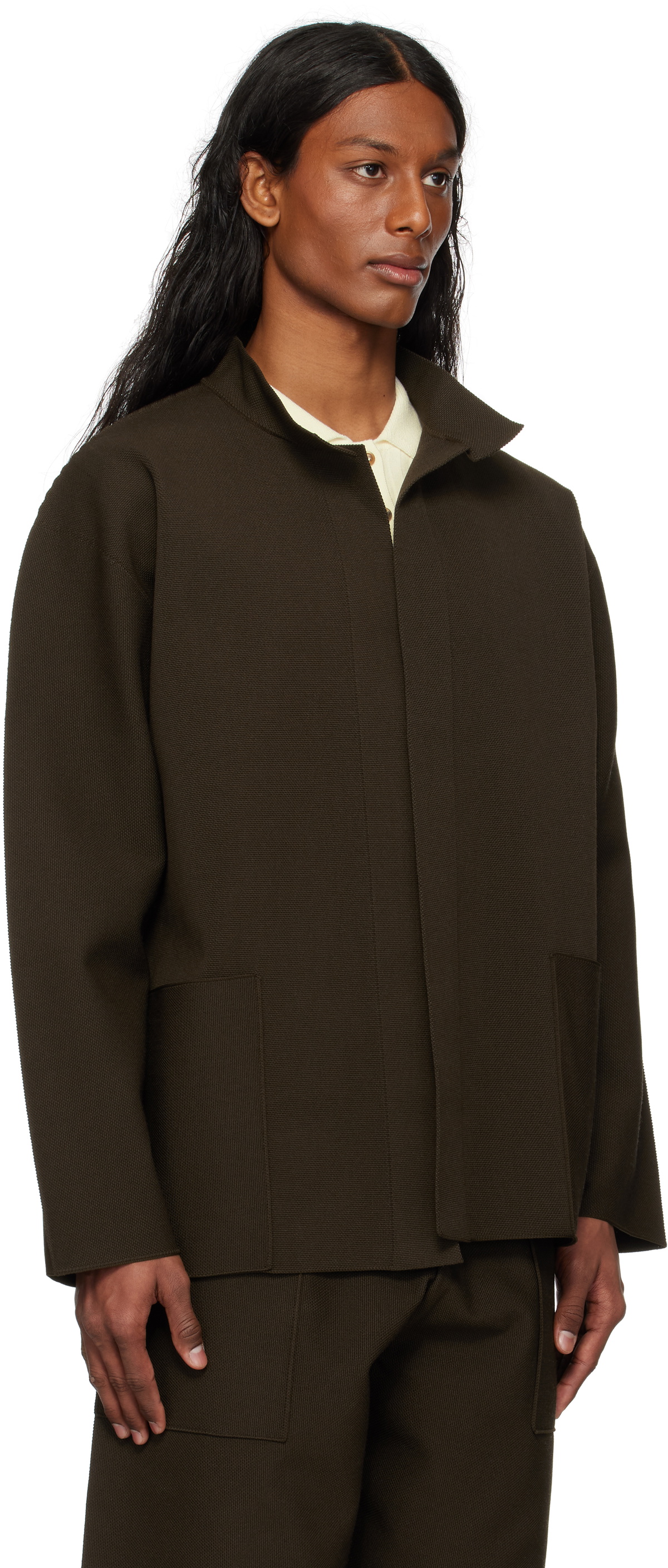 トップス ISSEY MIYAKE Knit JACKET size2 HOMME PLISSÉ ISSEY MIYAKE Brown Inlaid Knit Jacket Homme Plisse