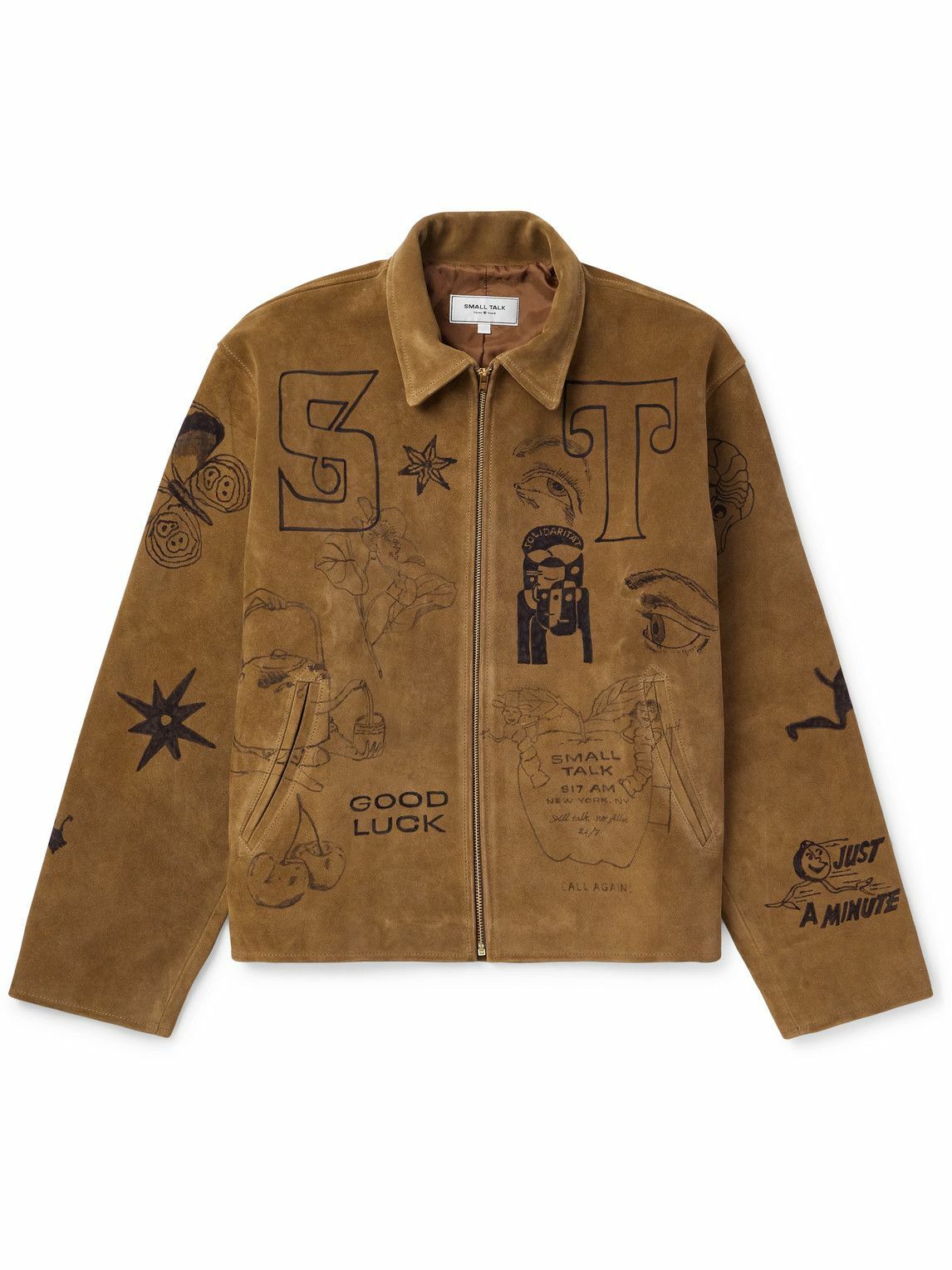 Small Talk - Printed Suede Blouson Jacket - Brown