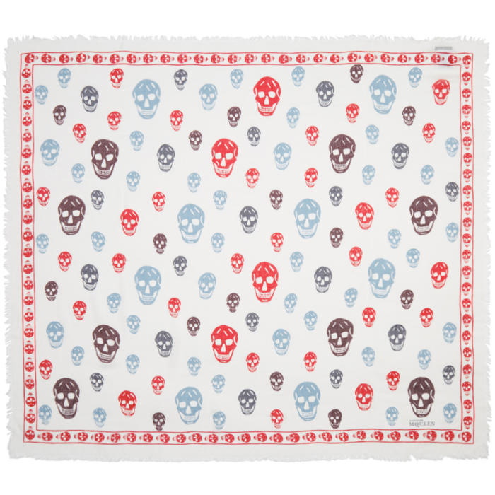 Photo: Alexander McQueen White and Red Skull Scarf 