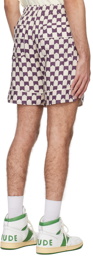 Rhude Off-White & Purple Check Shorts