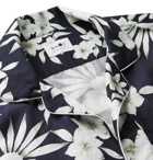 NN07 - Paris Camp-Collar Piped Floral-Print Tencel and Linen-Blend Shirt - Blue