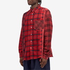 Needles Men's 7 Cuts Over Dyed Wide Flannel Shirt in Red 