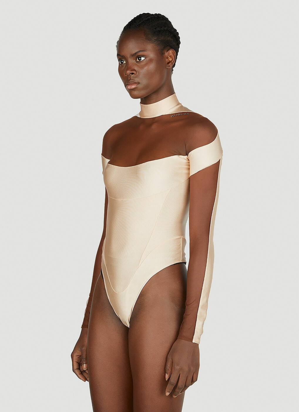 Beige Illusion Bodysuit by Mugler on Sale