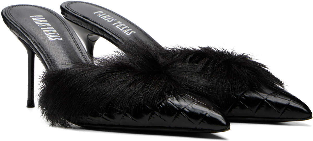 Paris Texas Black Lidia 70mm Fur Heels