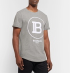 Balmain - Logo-Flocked Mélange Cotton-Jersey T-Shirt - Gray