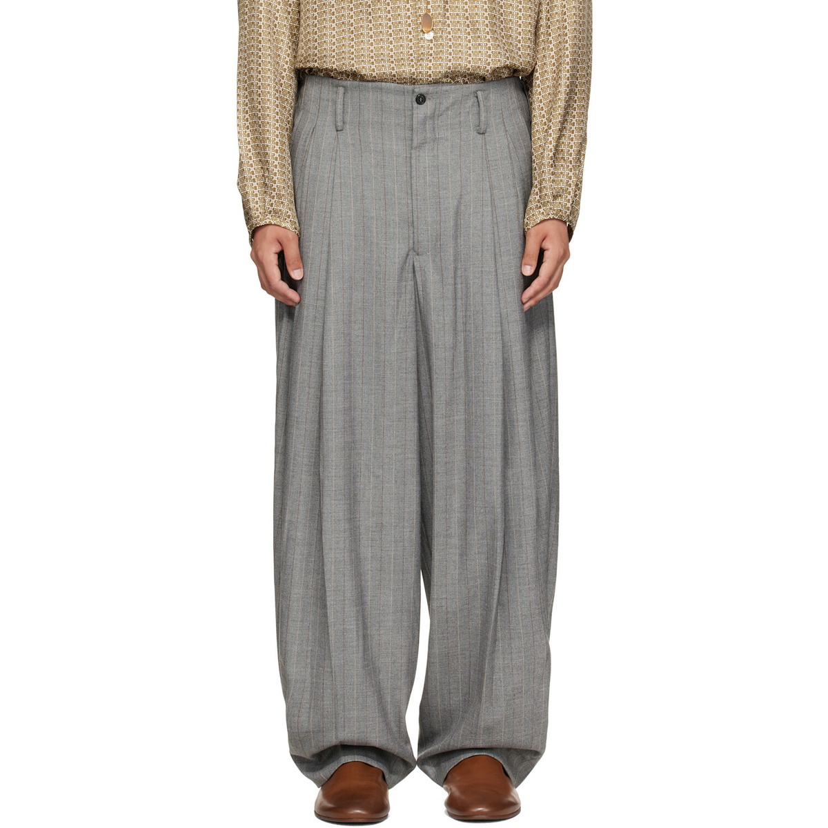 Hed Mayner Gray Striped Trousers