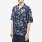 NN07 Men's Ole Linen Floral Vacation Shirt in Navy Print