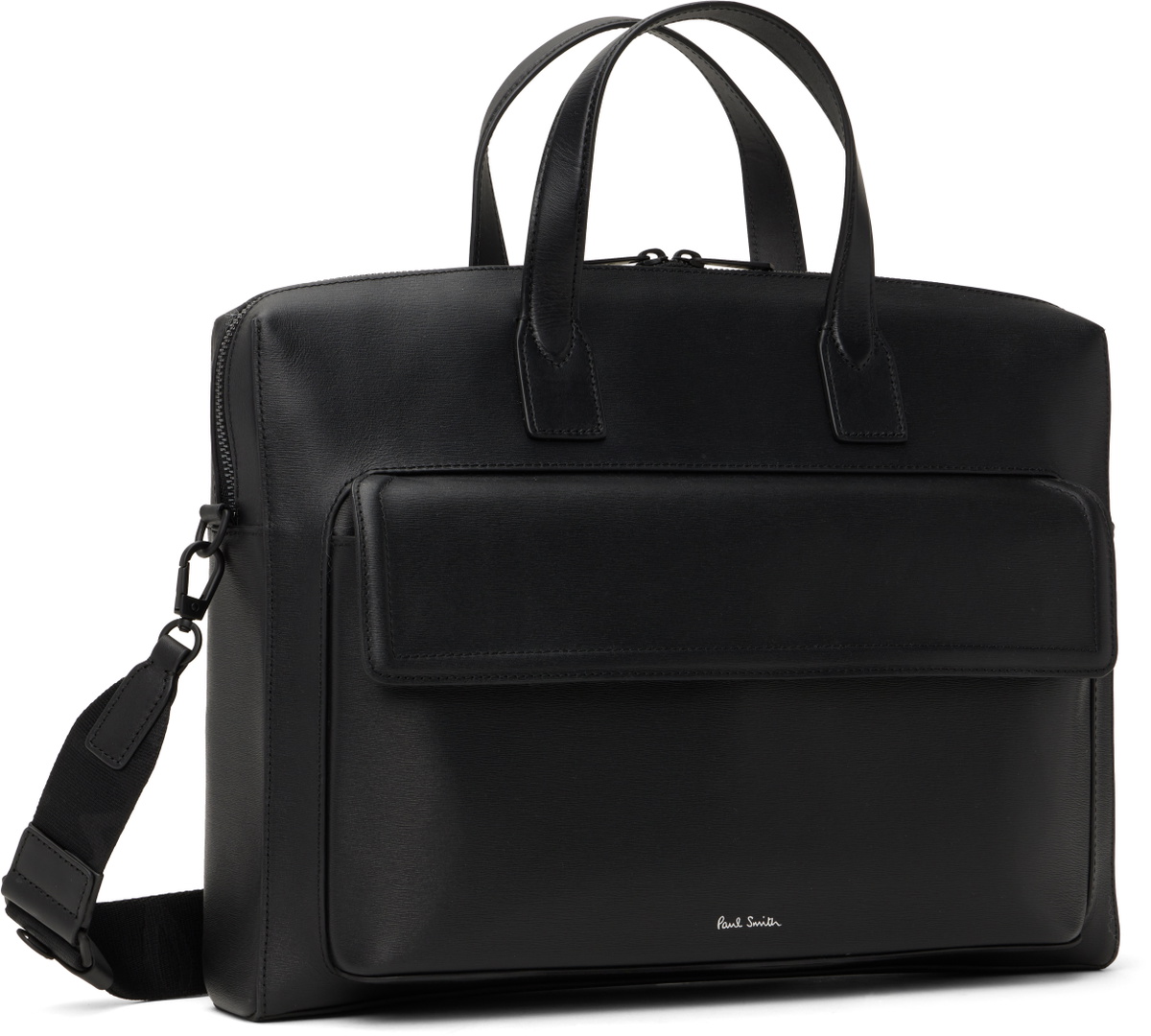 Paul Smith Black Straw-Grain Embossed Leather Folio Briefcase