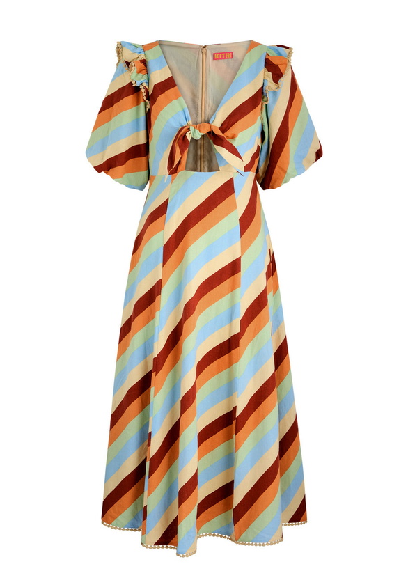 Photo: Kitri Pia Striped Linen-blend Midi Dress Multicoloured