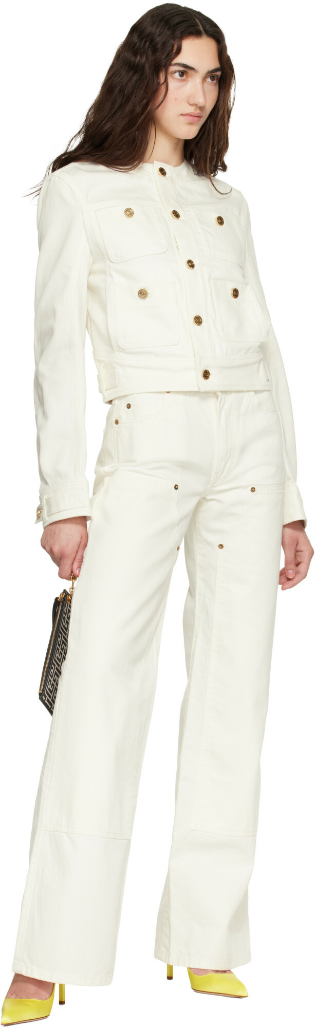 BALMAIN Off-White Patch-Pocket Denim Jacket