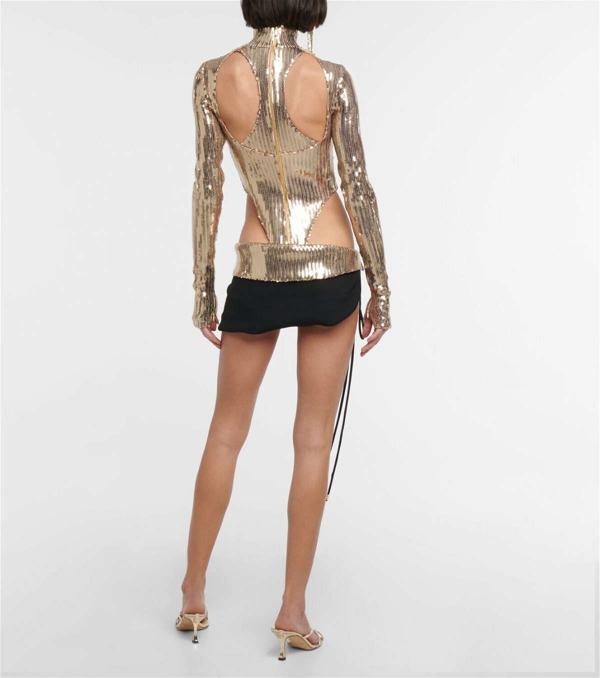 LaQuan Smith Asymmetrical sequined low-rise miniskirt