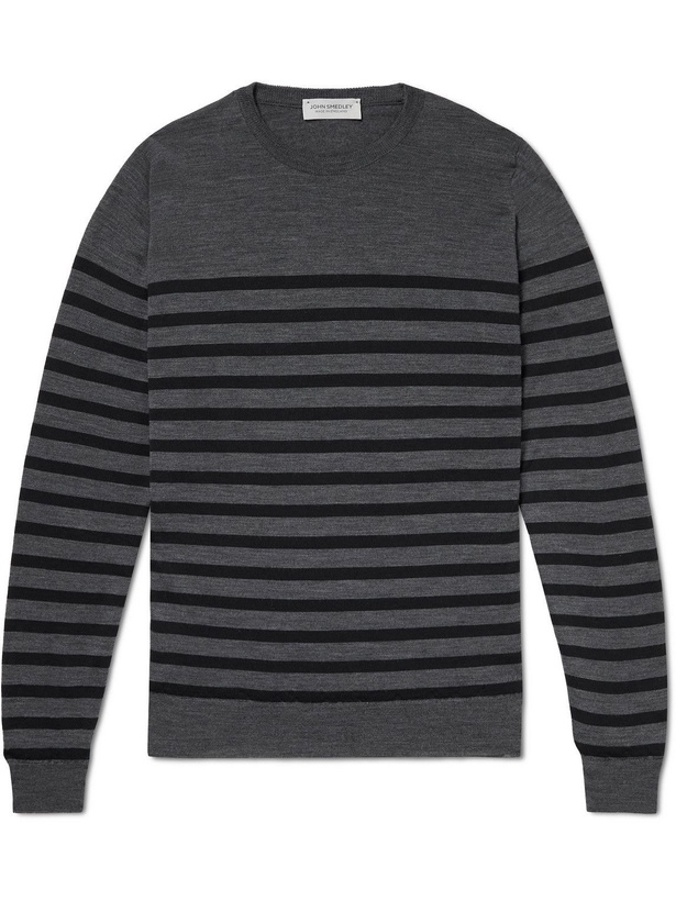 Photo: John Smedley - Wareham Slim-Fit Striped Merino Wool Sweater - Gray