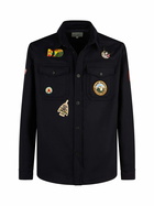 MC2 Saint Barth Man Wooly Blue Overshirt With Pockets And Patches