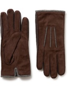LORO PIANA - Damon Baby Cashmere-Lined Suede Gloves - Brown