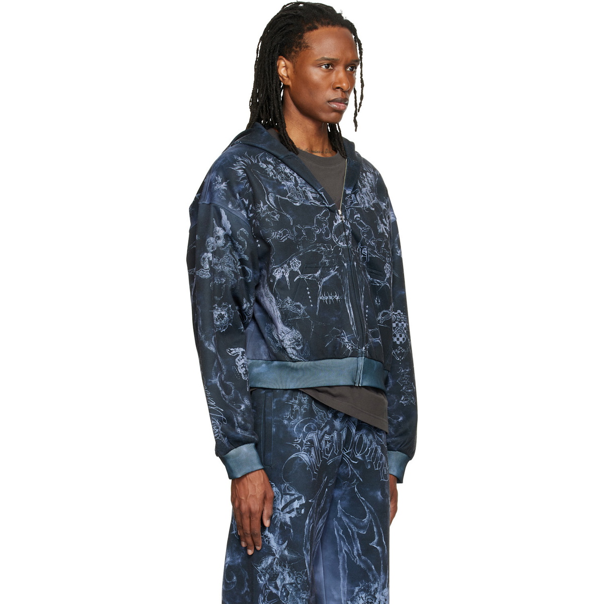 We11done Gray Tattoo Printed Zip-Up Hoodie