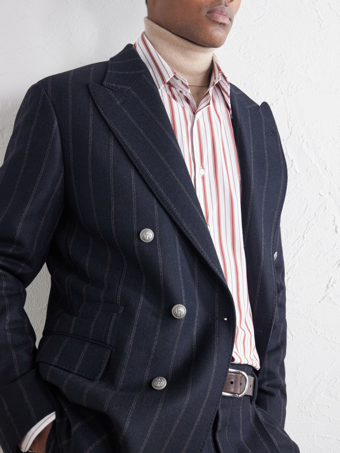Brunello Cucinelli - Double-Breasted Pinstripe Cashmere and Wool-Blend Flannel Suit Jacket - Black