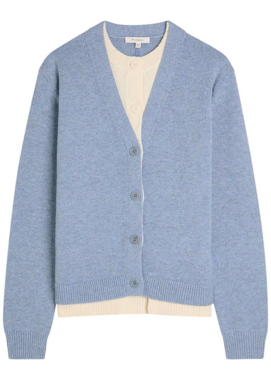JW Anderson Layered-effect Wool and Cashmere-blend Cardigan Blue