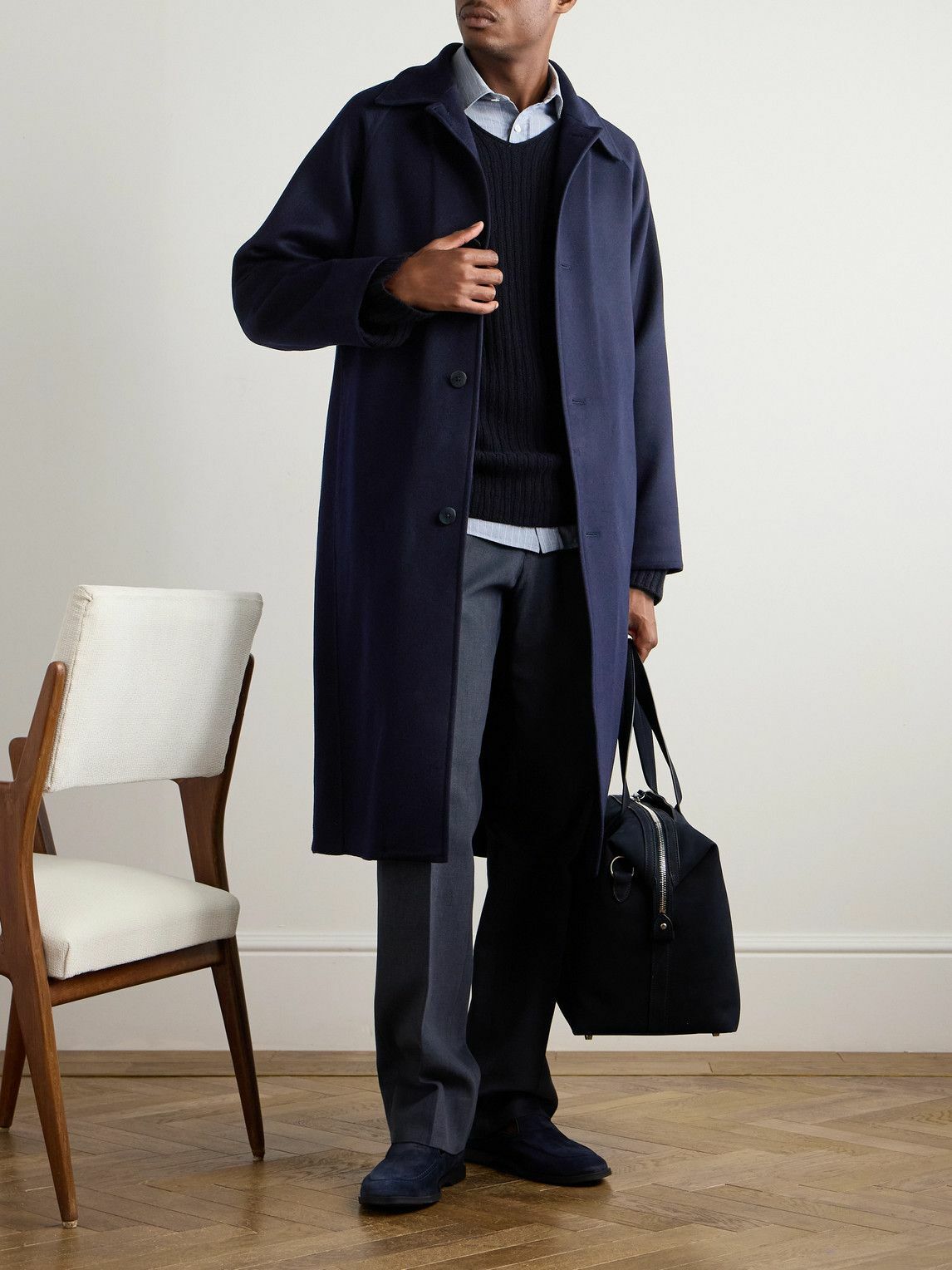 Stòffa - Brushed-Wool Trench Coat - Blue
