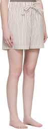 Tekla Off-White & Brown Poplin Pyjama Shorts