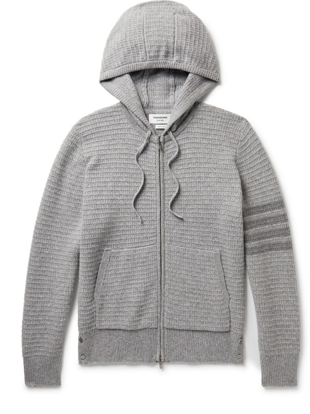Photo: Thom Browne - Striped Textured Wool and Cashmere-Blend Zip-Up Hoodie - Gray