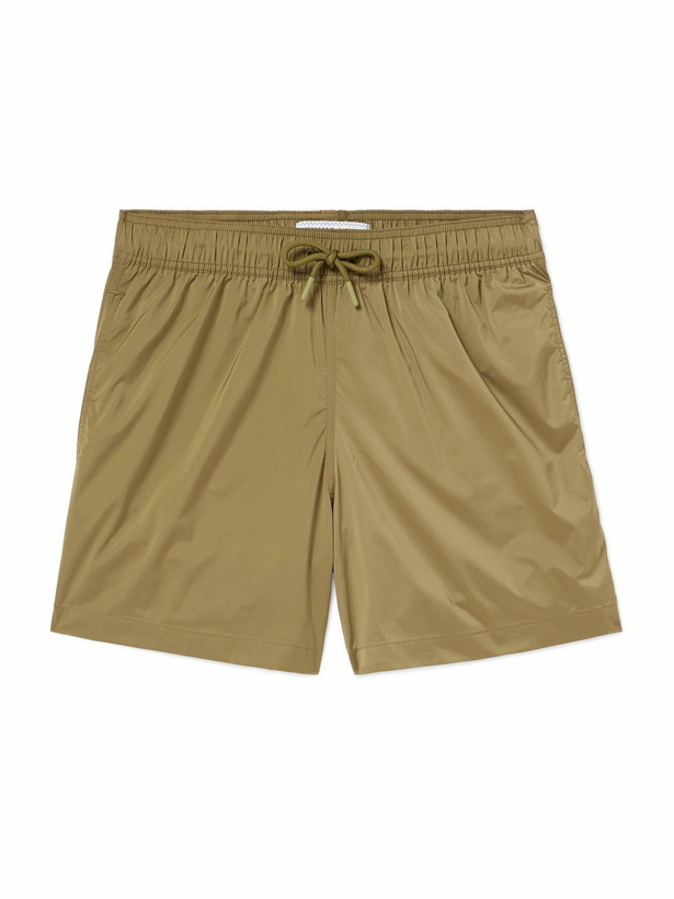 Photo: Frescobol Carioca - Salvador Straight-Leg Mid-Length Recycled Swim Shorts - Green