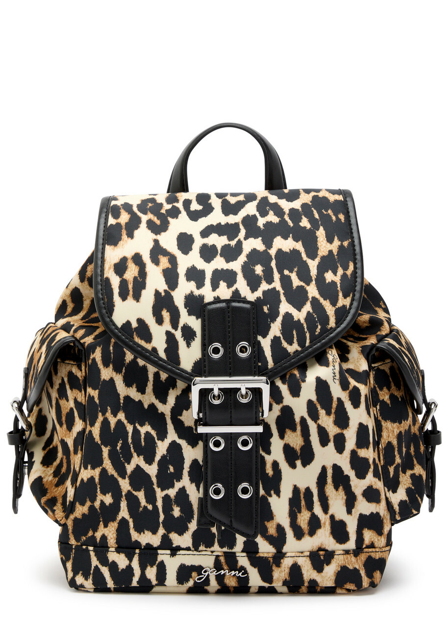 ★Ganni★ Recycle Tech Print Backpack Leopard A4757943 A4757 Leopard Bucky Nylon Backpack | GANNI