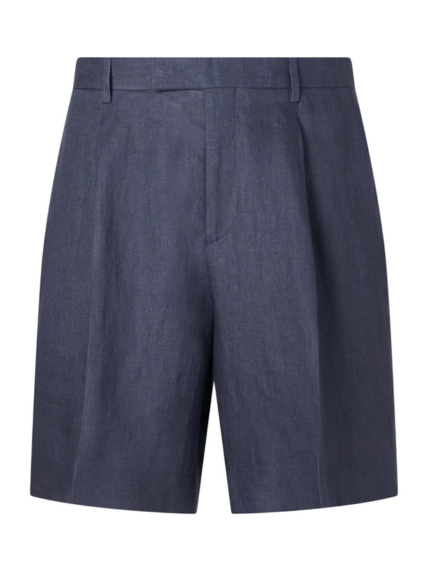 Photo: Lardini - Straight-Leg Pleated Linen-Twill Shorts - Blue