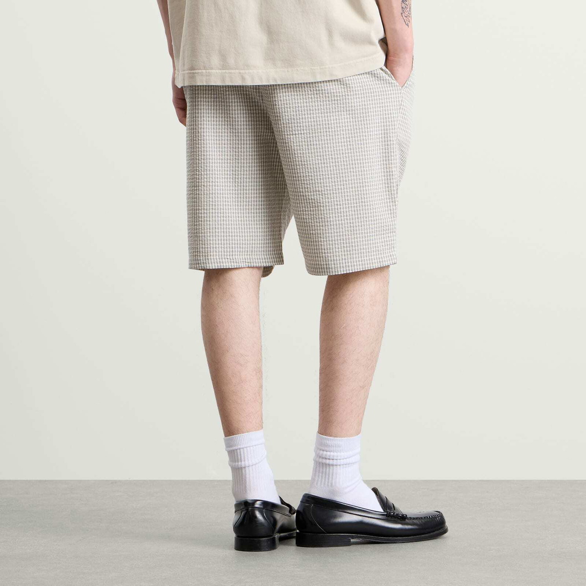 Bound Men's Gingham Shorts in Ecru
