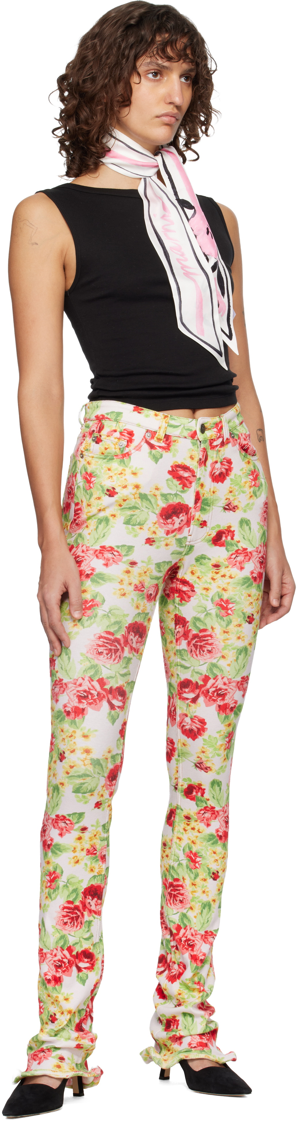 Marni White & Pink Floral Print Silk Bandeau Scarf