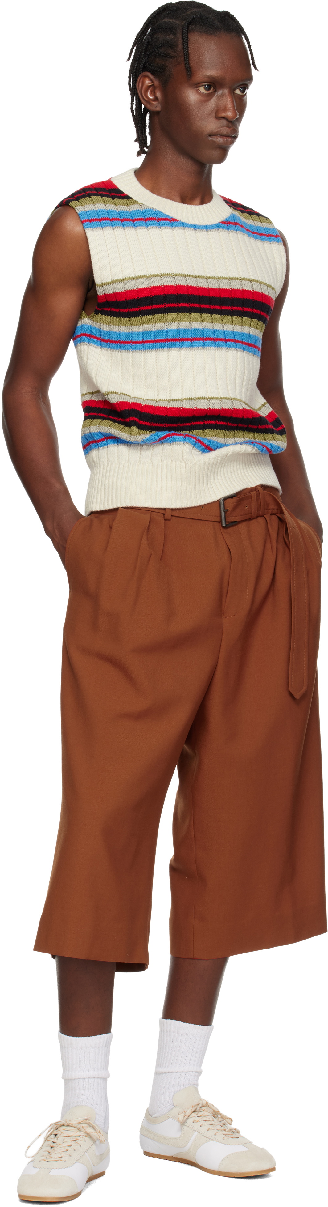 Dries Van Noten Orange Belted Wool Mohair Shorts